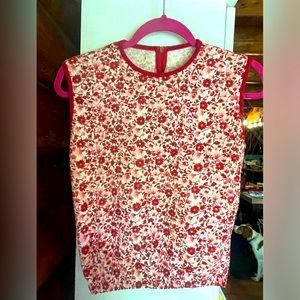 Vintage Handmade Women’s Red Pink Floral Sleeveless Top Size small 60s 70s